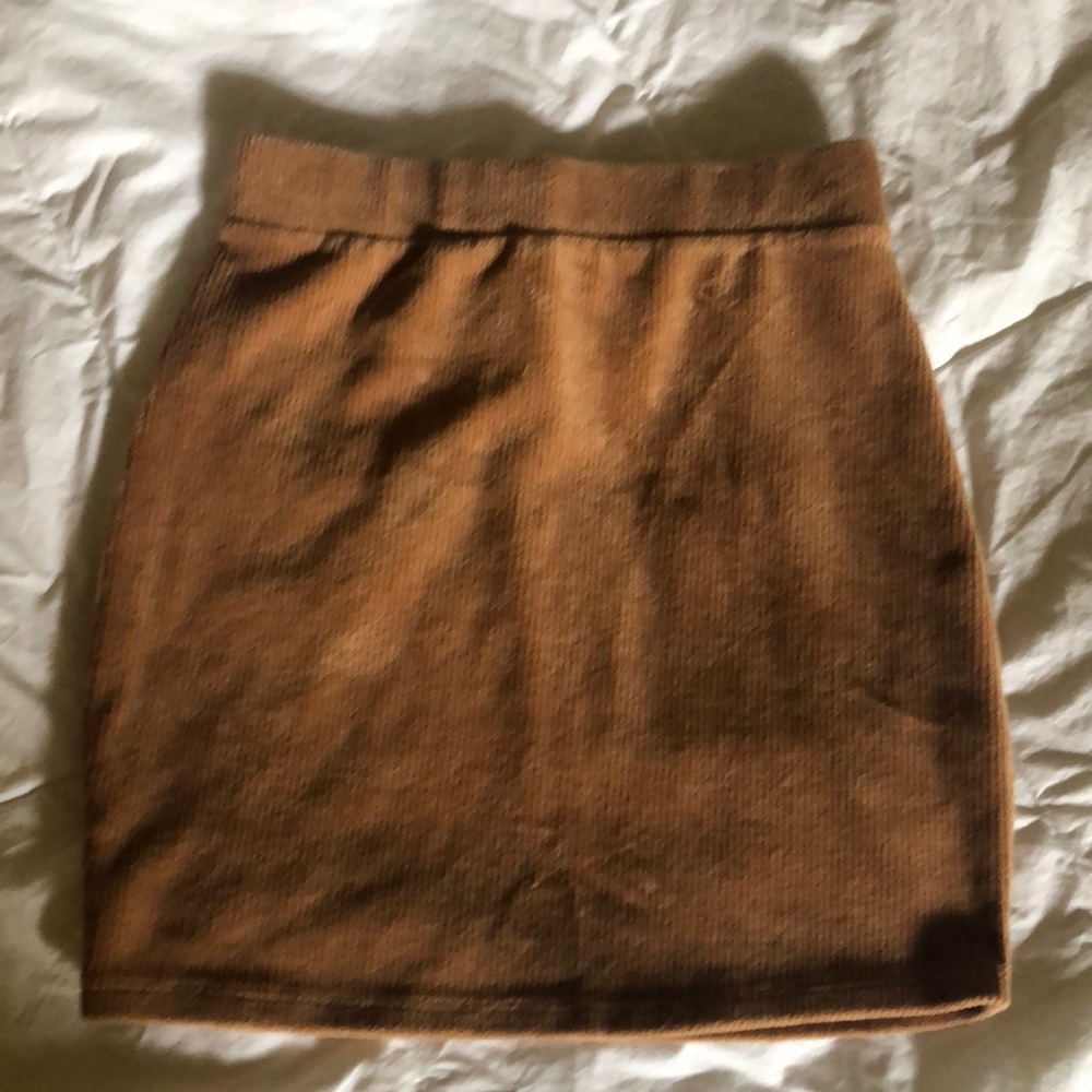 Tan ribbed stretch mini skirt F21